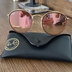 Ray Ban Round double bridge aviators rose gold lenses gold frame